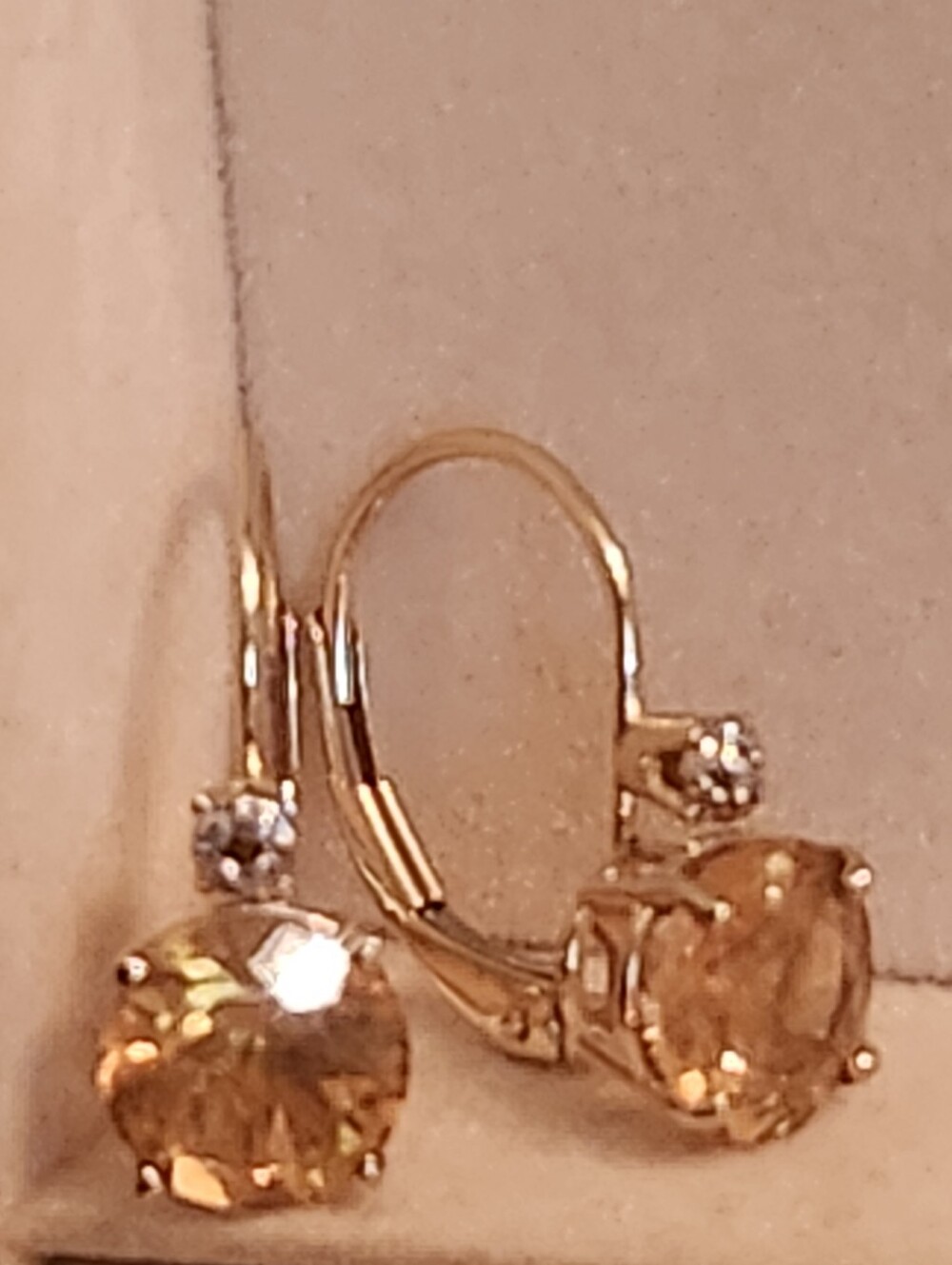 14kt Gold Leverback Earrings with Maderia Citrine + DIAMONDS - Picture 11 of 15